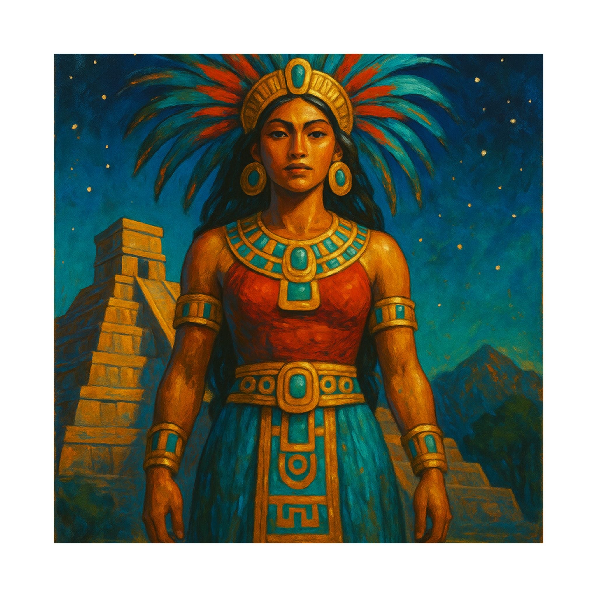 Pixel Bruja Wall Art | Mesoamerican Goddess Illustration | Latina Bruja Art Print | Celestial Temple Poster