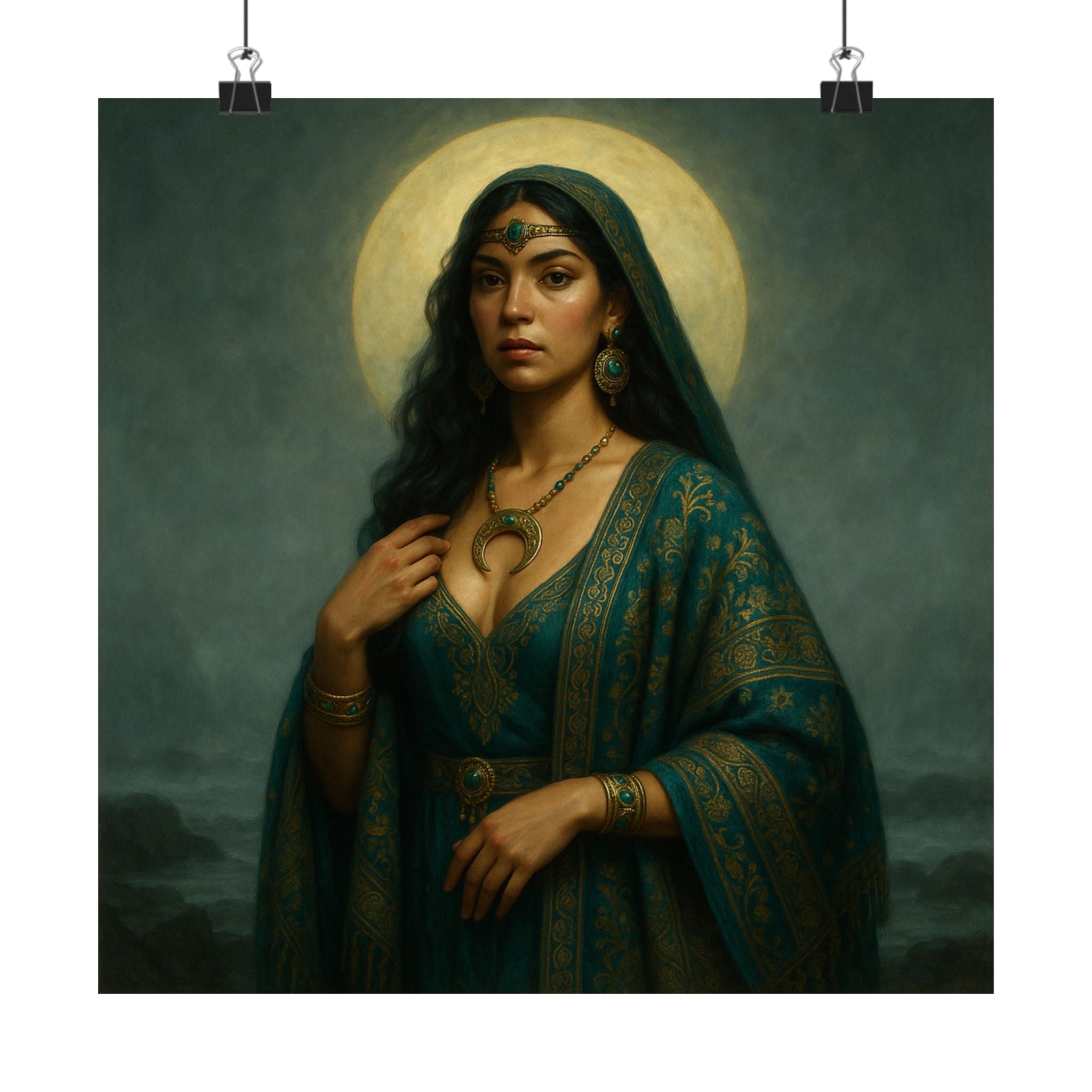 Pixel Bruja Wall Art | A sensual Pacific Northwest moon priestess on a foggy basalt shor | Latina Illustration Art Print