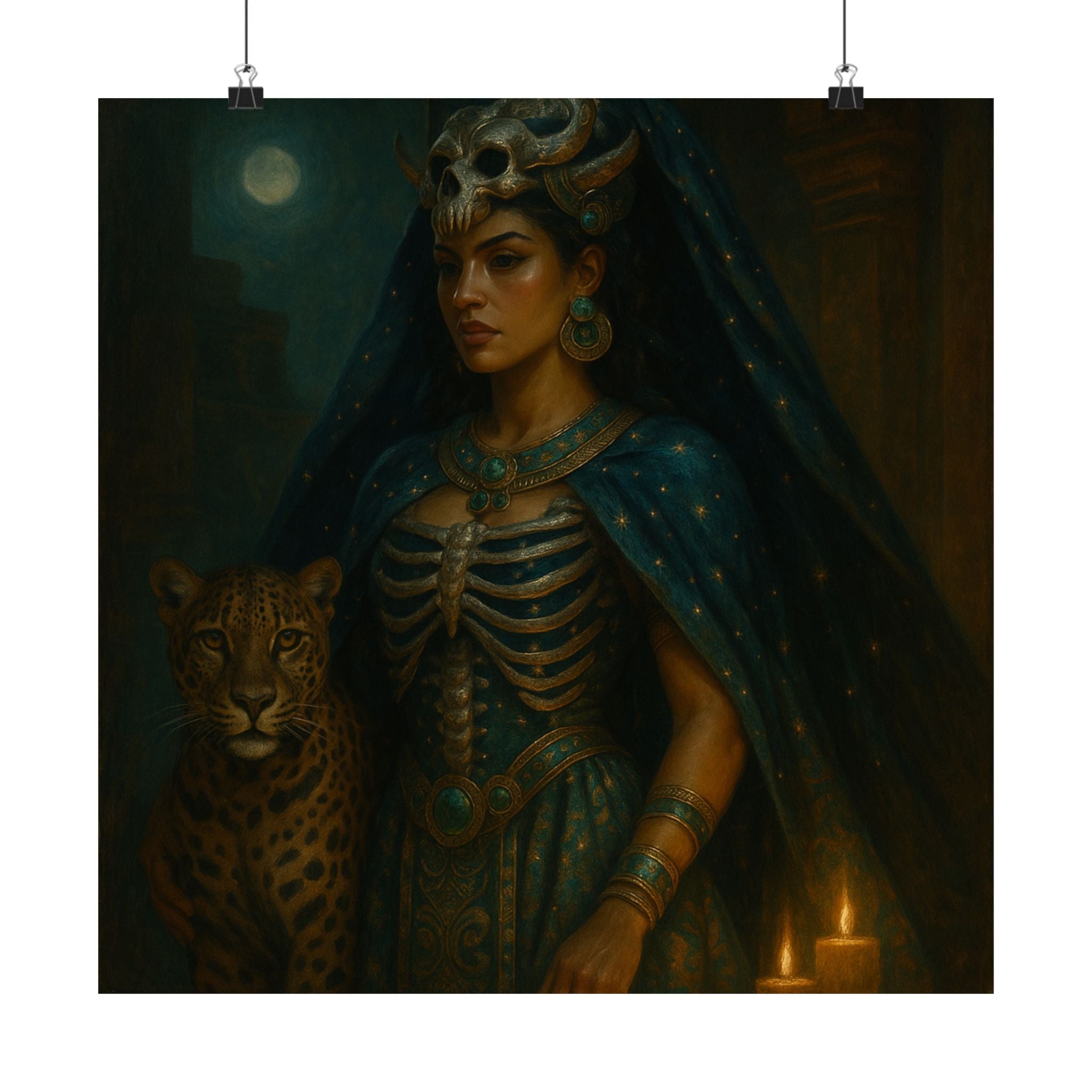 Pixel Bruja Wall Art | A Tzitzimitl celestial guardian goddess armored in a mantle of st | Latina Illustration Art Print