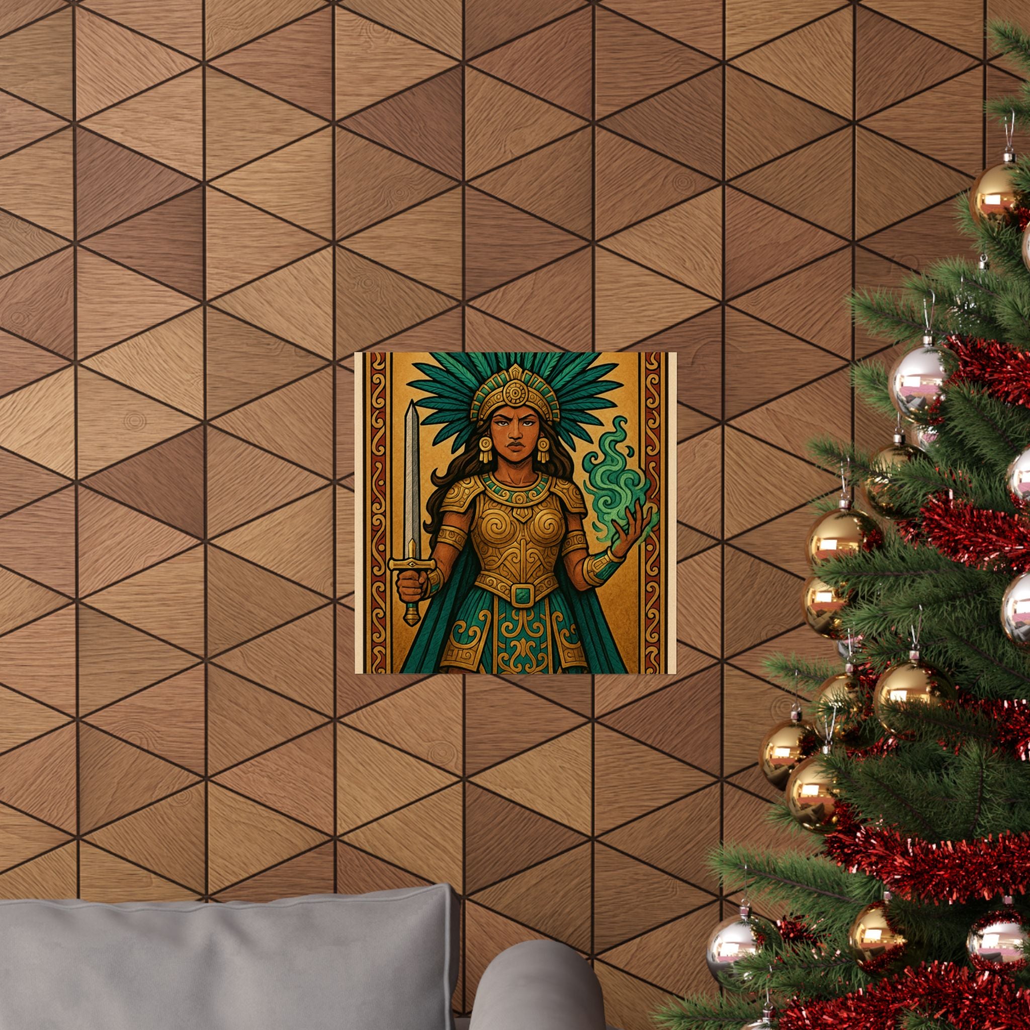 Pixel Bruja Wall Art | Latina Warrior Queen Illustration | Mesoamerican Bruja Art Print | Loteria Tarot Poster