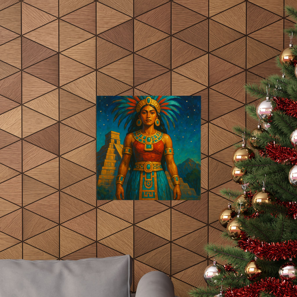 Pixel Bruja Wall Art | Mesoamerican Goddess Illustration | Latina Bruja Art Print | Celestial Temple Poster
