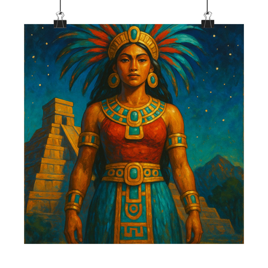 Pixel Bruja Wall Art | Mesoamerican Goddess Illustration | Latina Bruja Art Print | Celestial Temple Poster