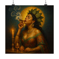 Pixel Bruja Wall Art | A Latina hojas-de-tabaco tobacco-leaf bruja exhaling silver smoke | Latina Illustration Art Print