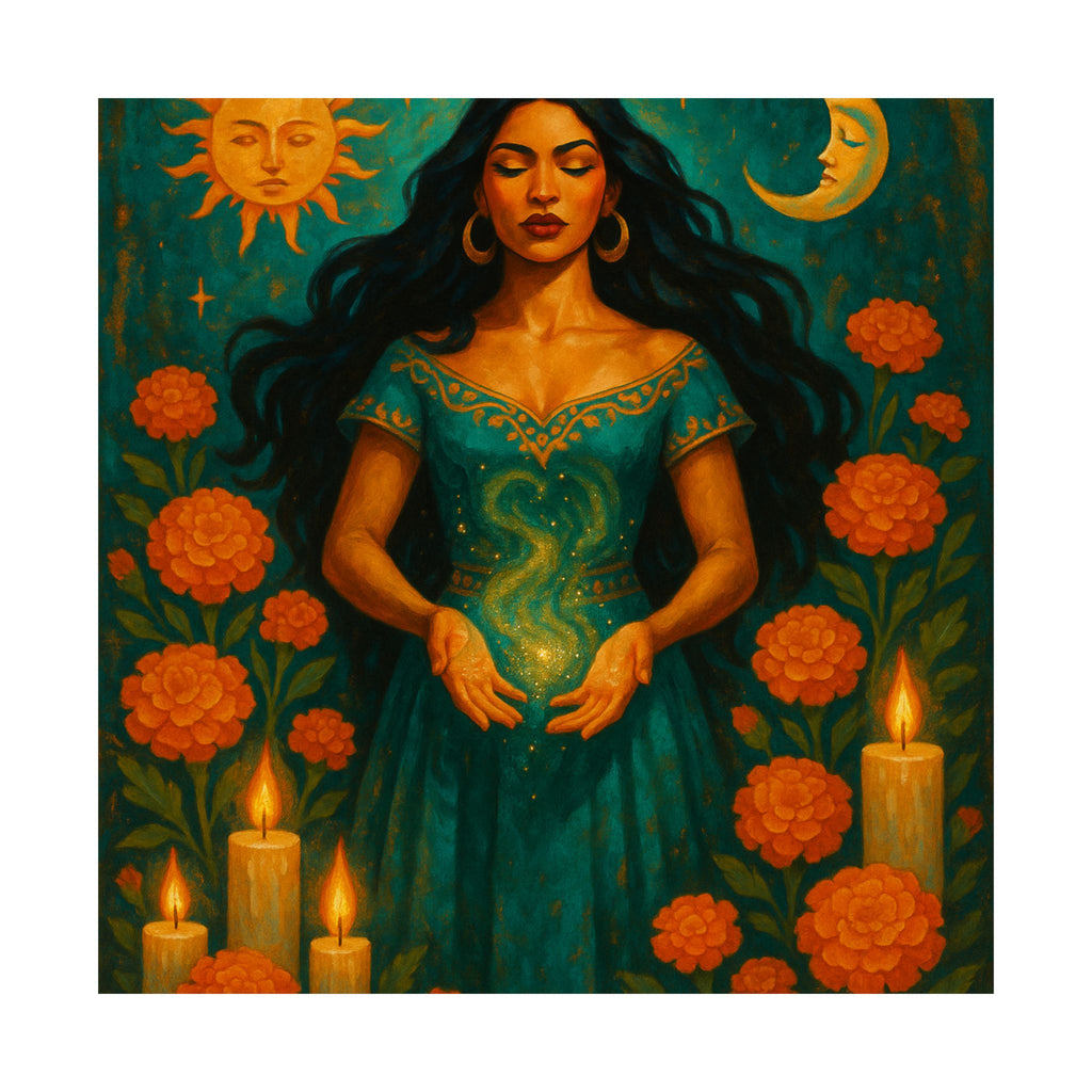 Pixel Bruja Wall Art | A beautiful Latina bruja with long flowing dark hair | Latina Illustration Art Print