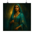 Pixel Bruja Wall Art | A Latina cenote-keeper bruja in luminous turquoise veils guarding | Latina Illustration Art Print