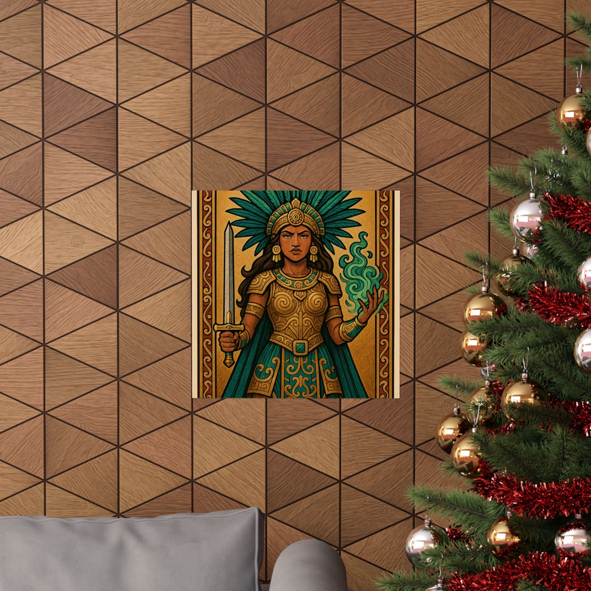 Pixel Bruja Wall Art | Latina Warrior Queen Illustration | Mesoamerican Bruja Art Print | Loteria Tarot Poster