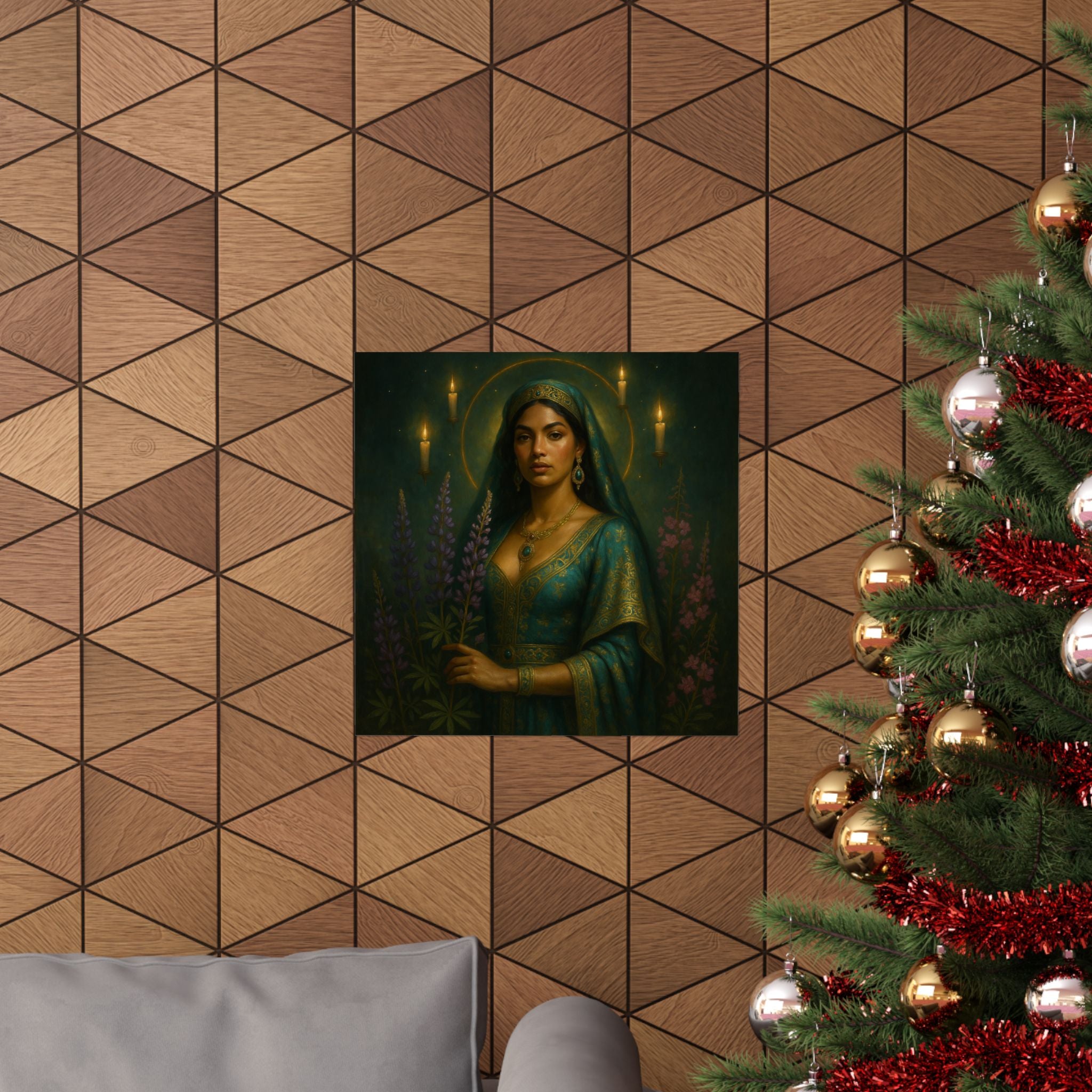 Pixel Bruja Wall Art | A starlit lupine-and-fireweed goddess of the mountain meadows | Latina Illustration Art Print