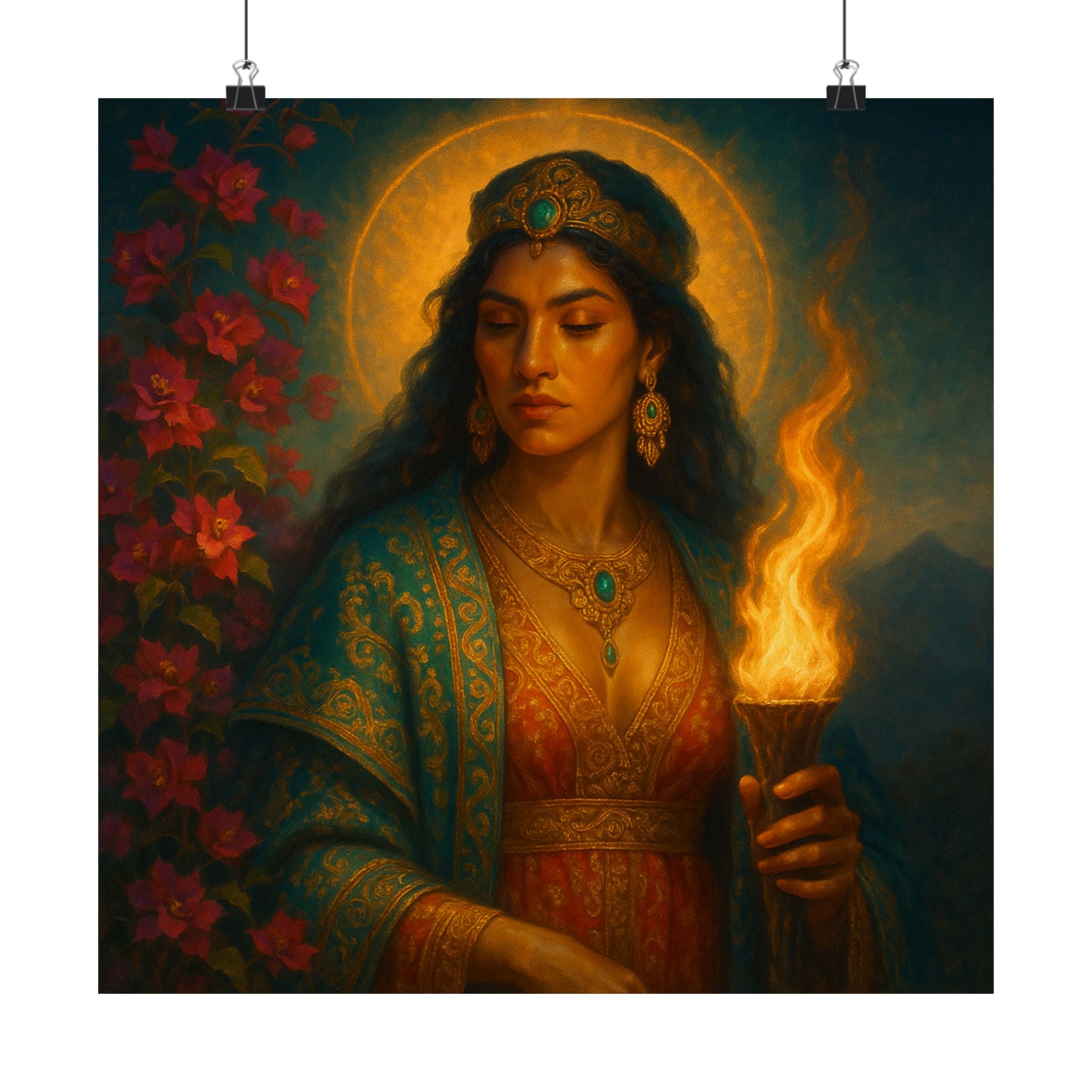 Pixel Bruja Wall Art | A Latina bruja del fuego nuevo new-fire goddess kindling sacred f | Latina Illustration Art Print