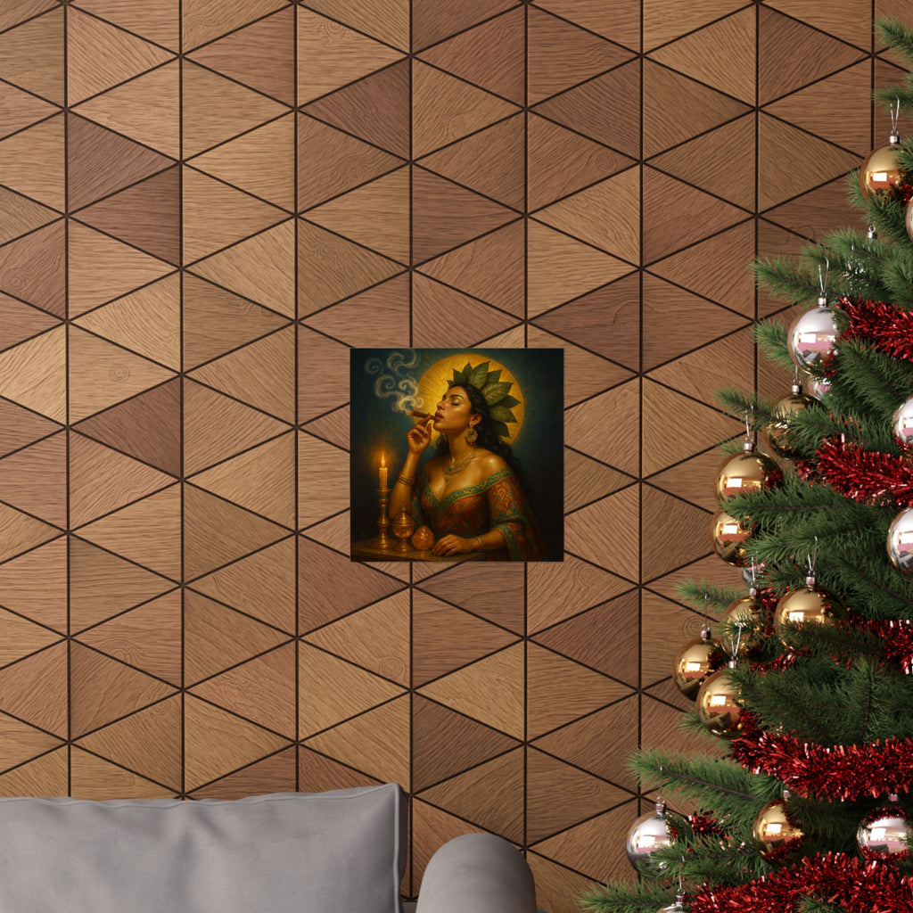 Pixel Bruja Wall Art | A Latina hojas-de-tabaco tobacco-leaf bruja exhaling silver smoke | Latina Illustration Art Print