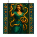 Pixel Bruja Wall Art | A Latina serpent charmer with golden snakes | Latina Illustration Art Print