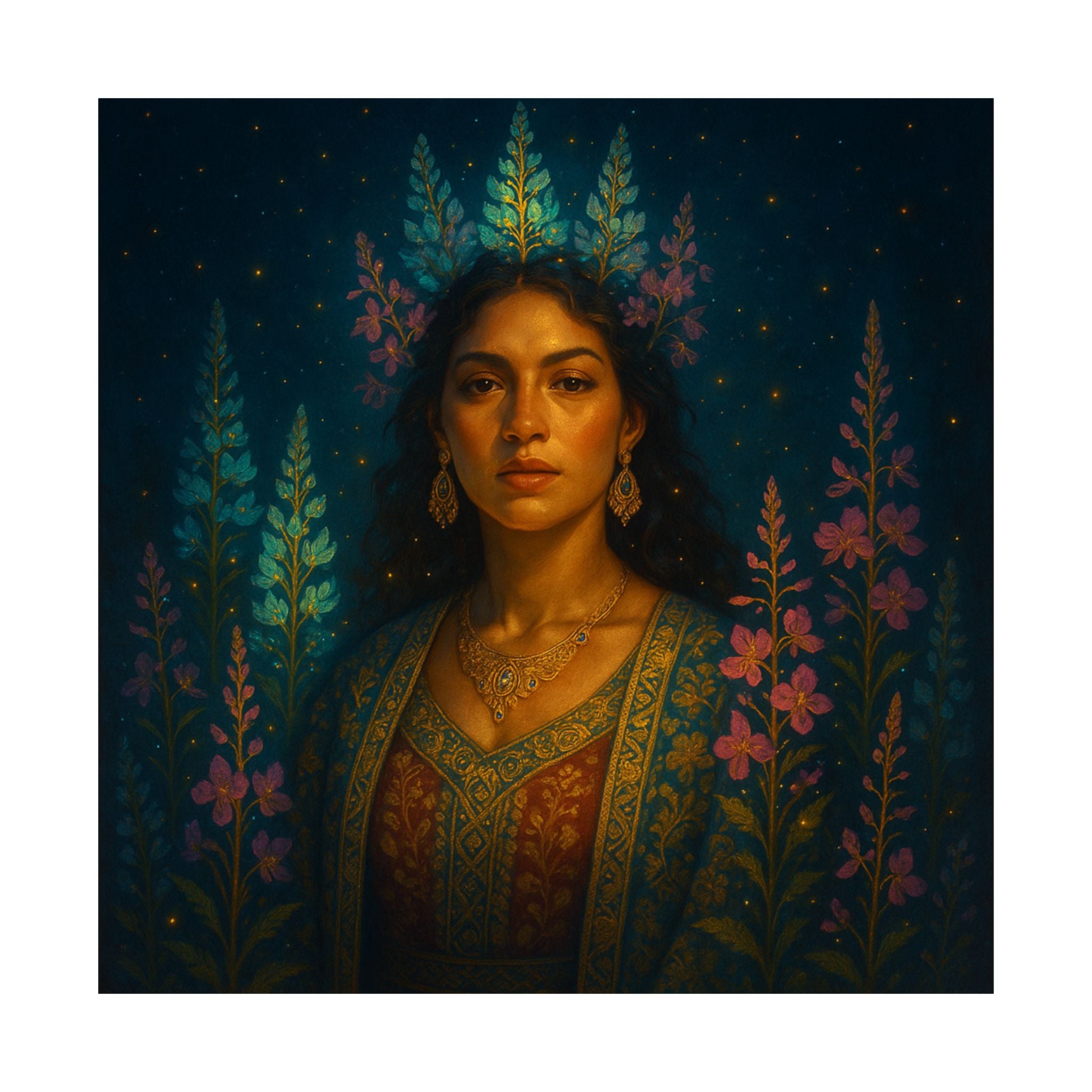 Starlit Lupine Goddess — Pixel Bruja Art Print