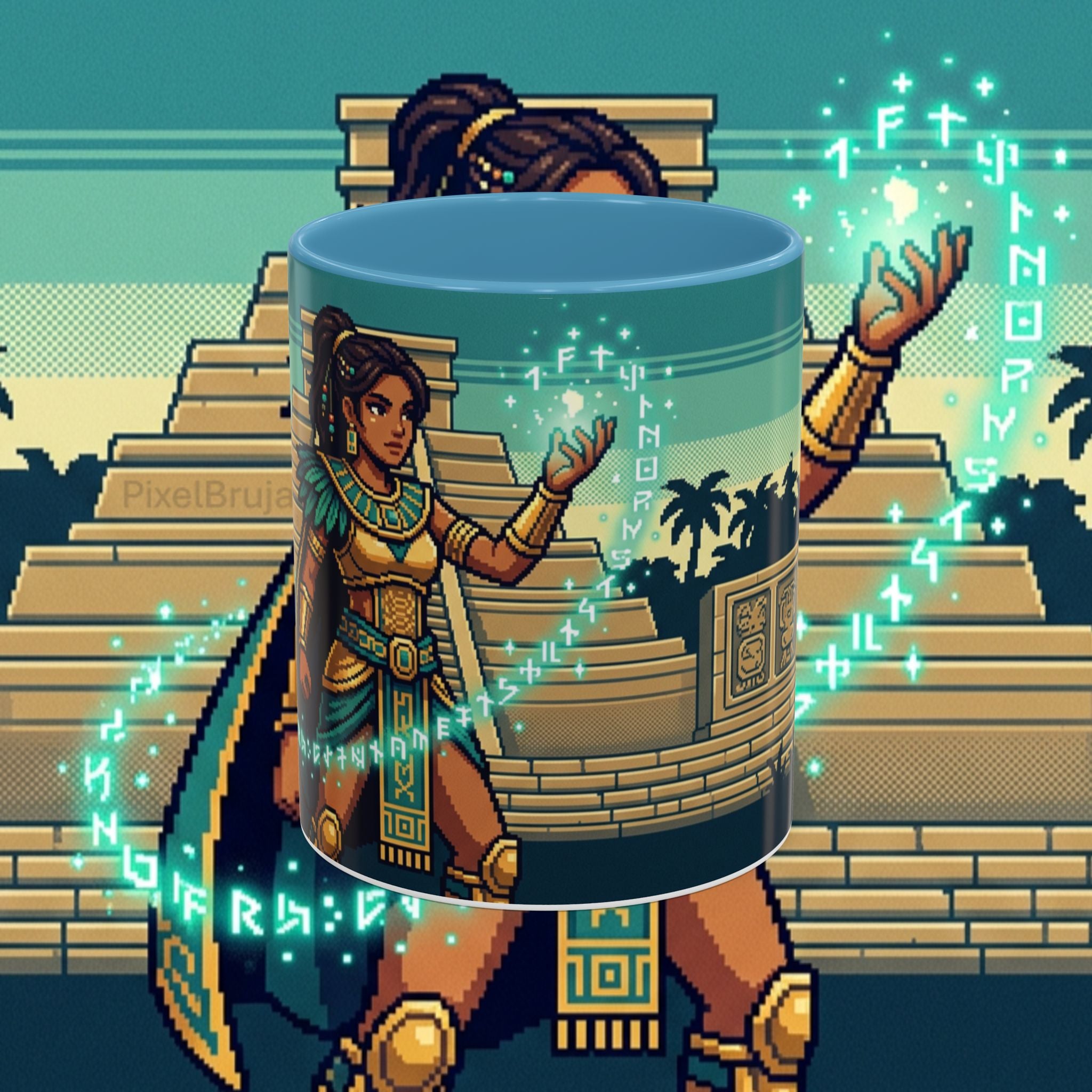 Mayan Sorceress Accent Coffee Mug — Pixel Art Magic 11/15oz