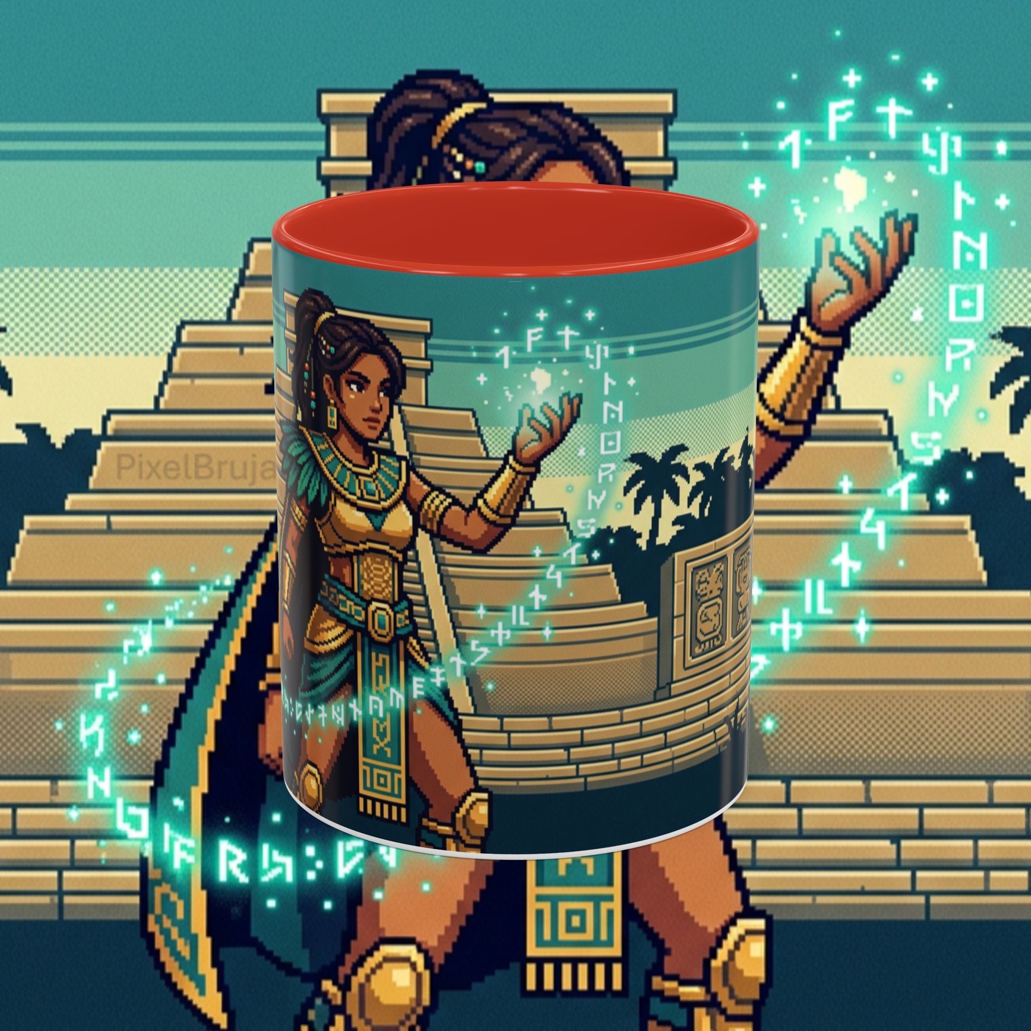 Mayan Sorceress Accent Coffee Mug — Pixel Art Magic 11/15oz
