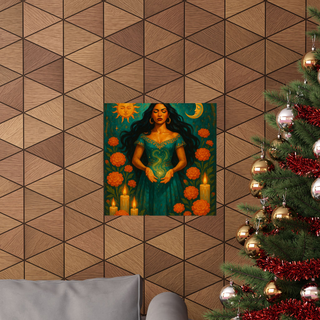Pixel Bruja Wall Art | A beautiful Latina bruja with long flowing dark hair | Latina Illustration Art Print