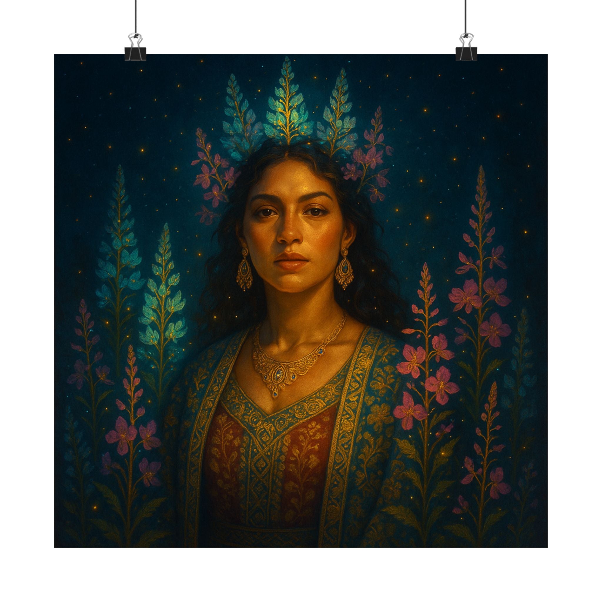 Starlit Lupine Goddess — Pixel Bruja Art Print