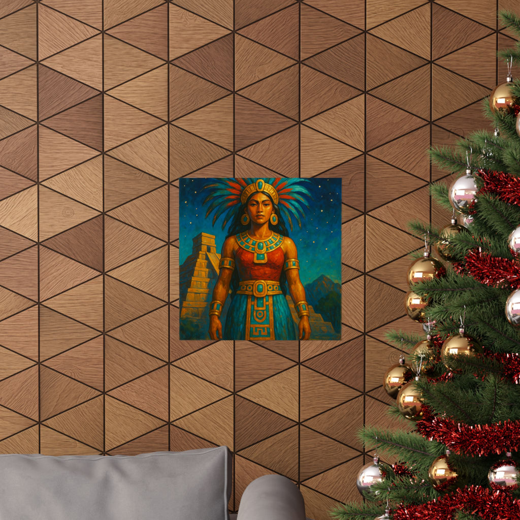 Pixel Bruja Wall Art | Mesoamerican Goddess Illustration | Latina Bruja Art Print | Celestial Temple Poster
