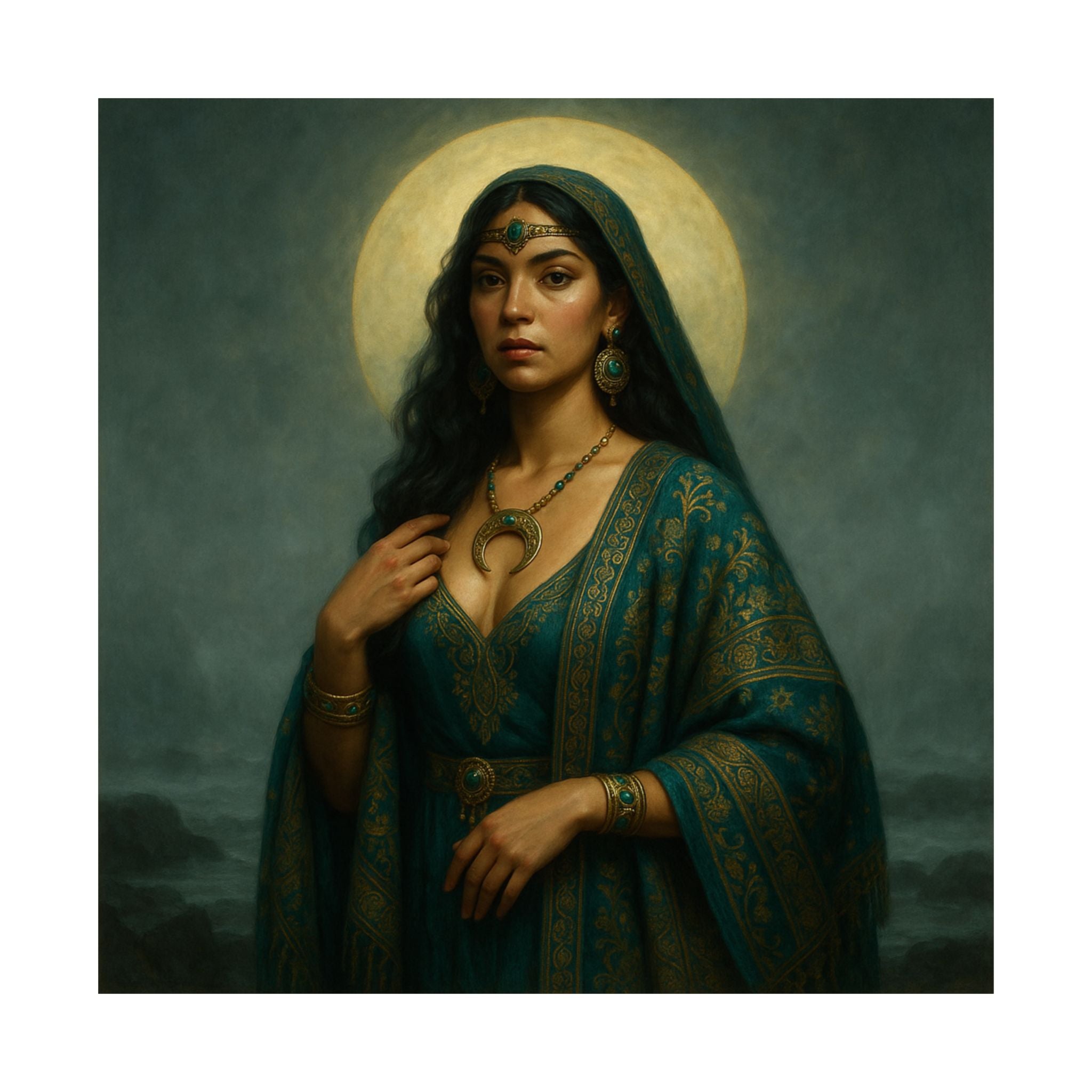 Pixel Bruja Wall Art | A sensual Pacific Northwest moon priestess on a foggy basalt shor | Latina Illustration Art Print