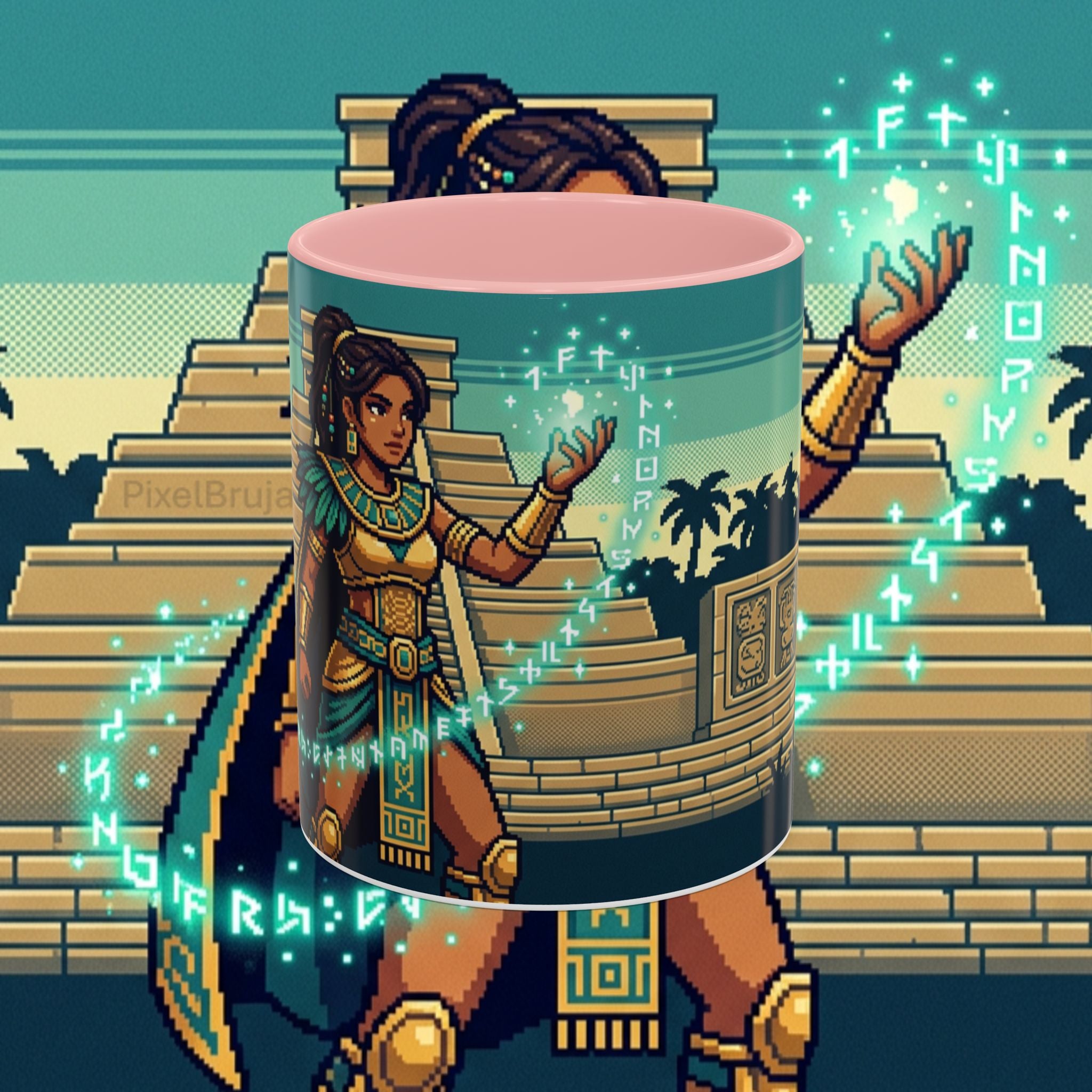 Mayan Sorceress Accent Coffee Mug — Pixel Art Magic 11/15oz