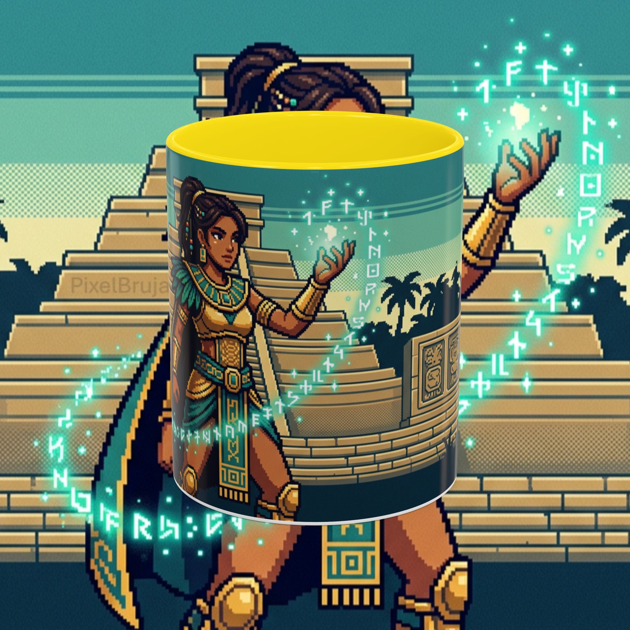 Mayan Sorceress Accent Coffee Mug — Pixel Art Magic 11/15oz