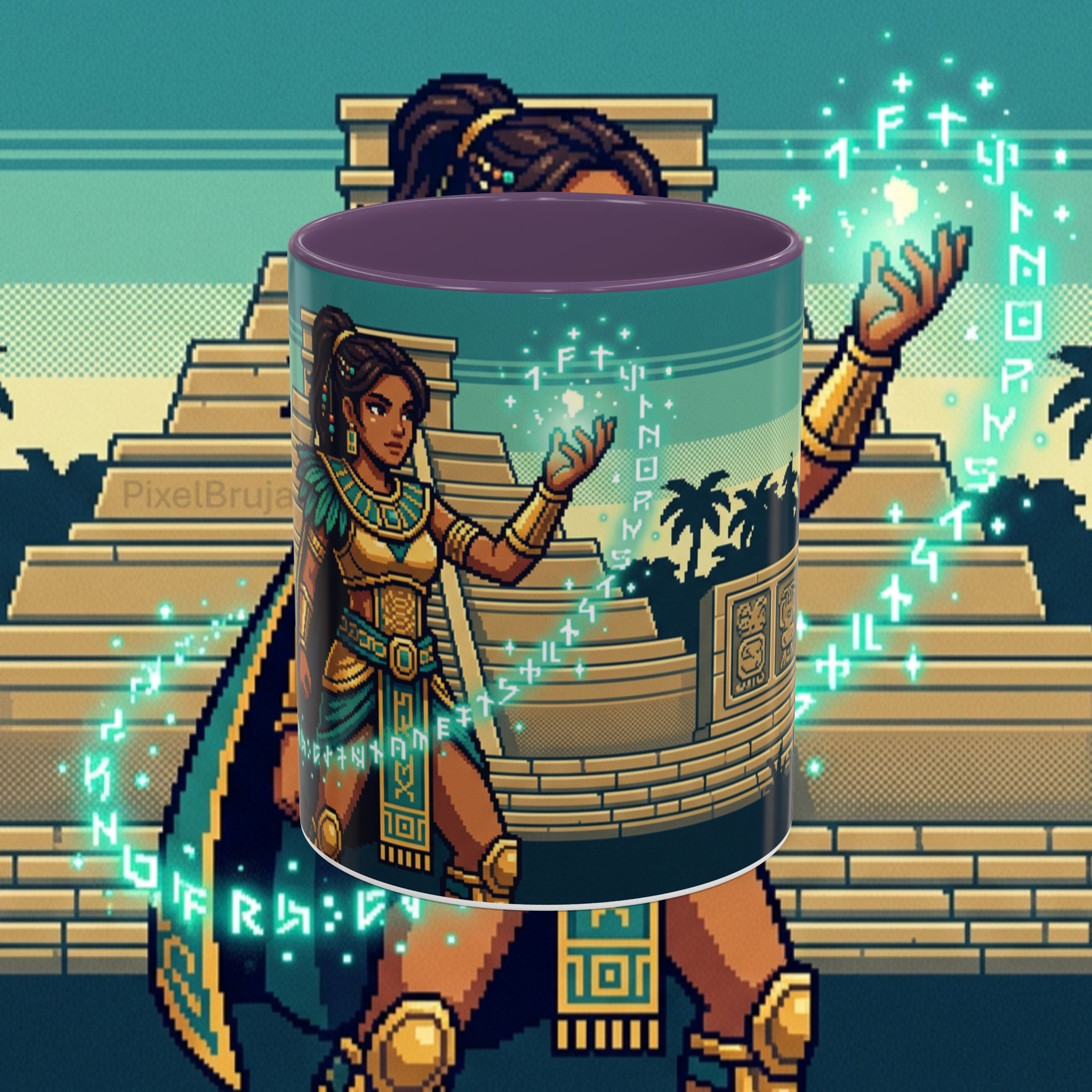Mayan Sorceress Accent Coffee Mug — Pixel Art Magic 11/15oz