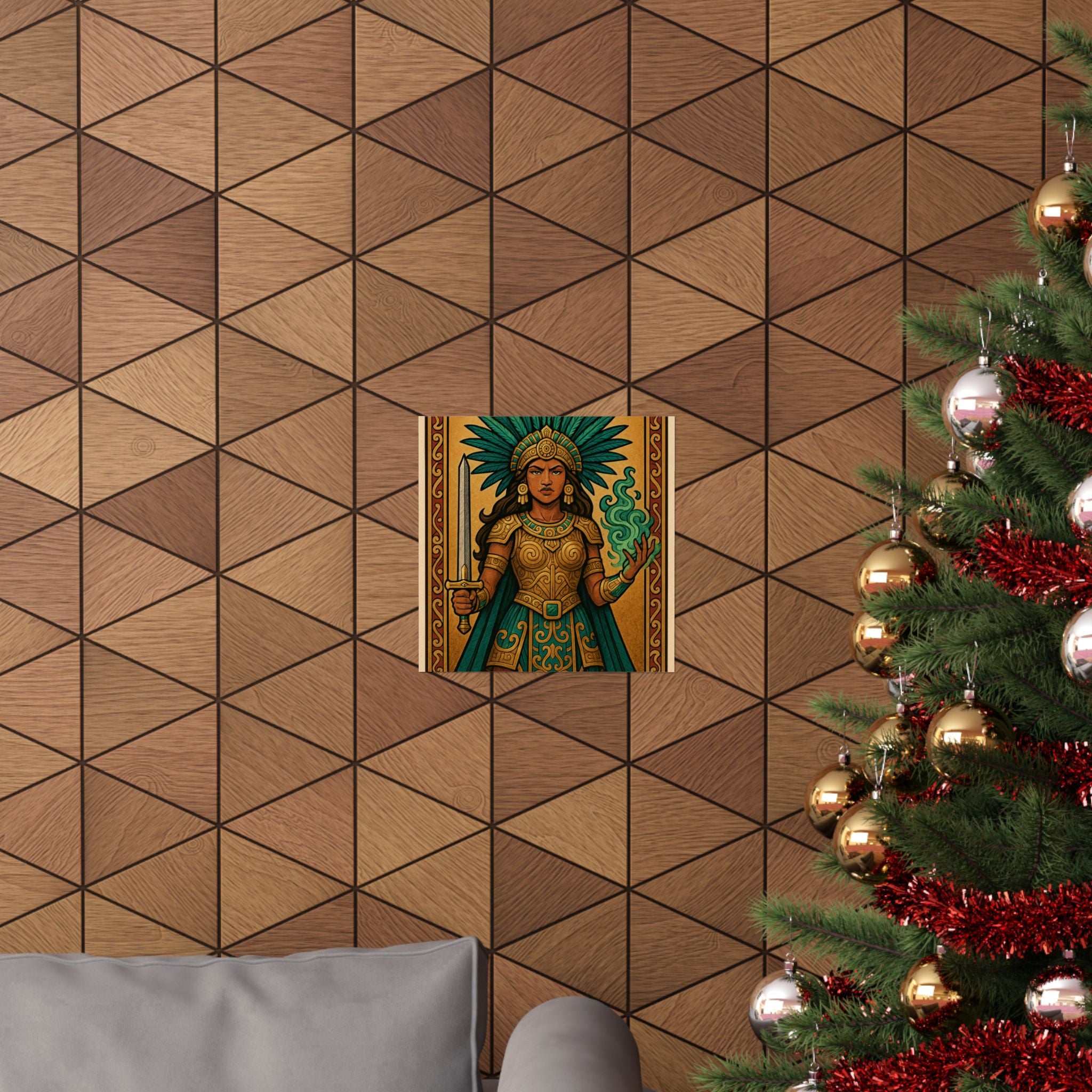 Pixel Bruja Wall Art | Latina Warrior Queen Illustration | Mesoamerican Bruja Art Print | Loteria Tarot Poster