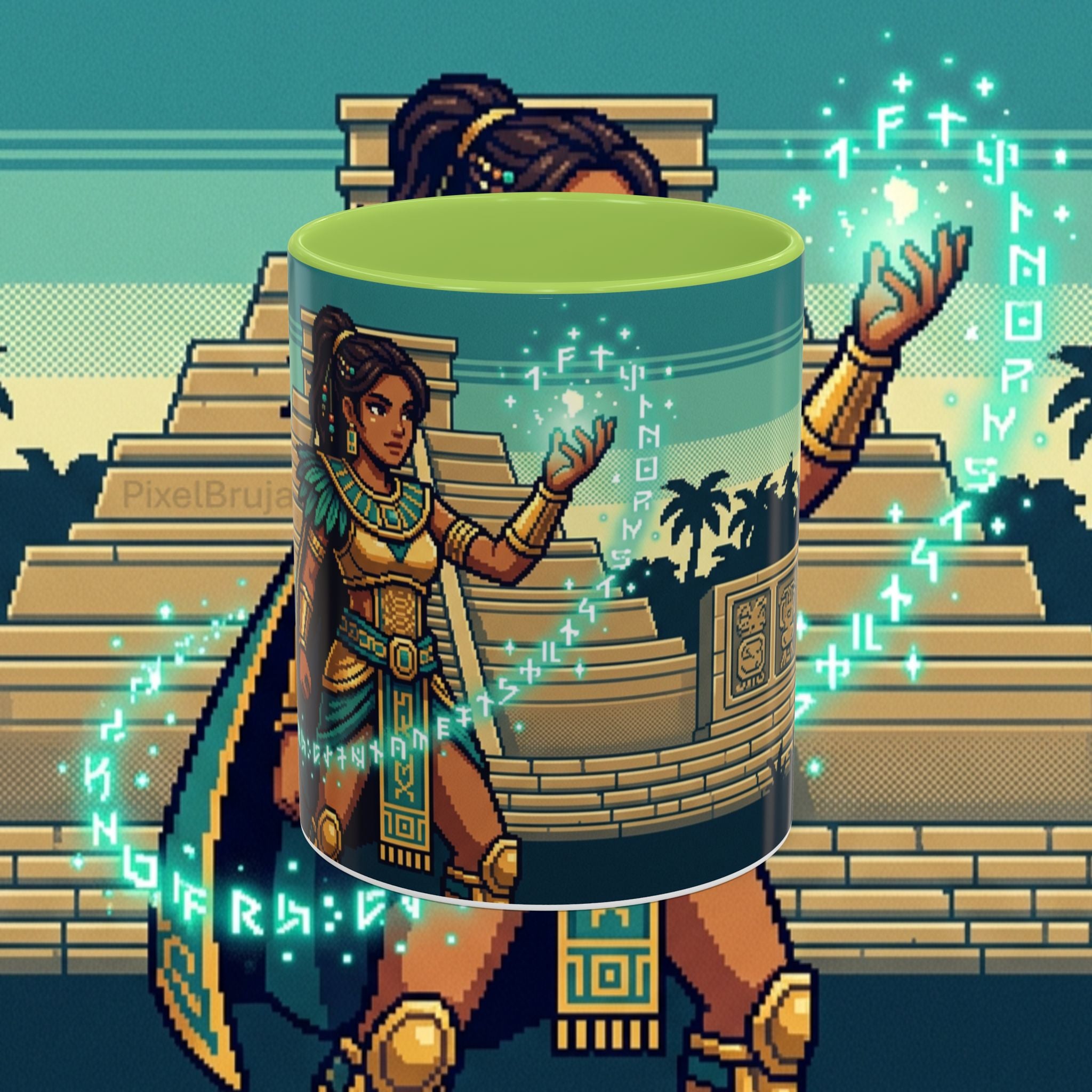 Mayan Sorceress Accent Coffee Mug — Pixel Art Magic 11/15oz