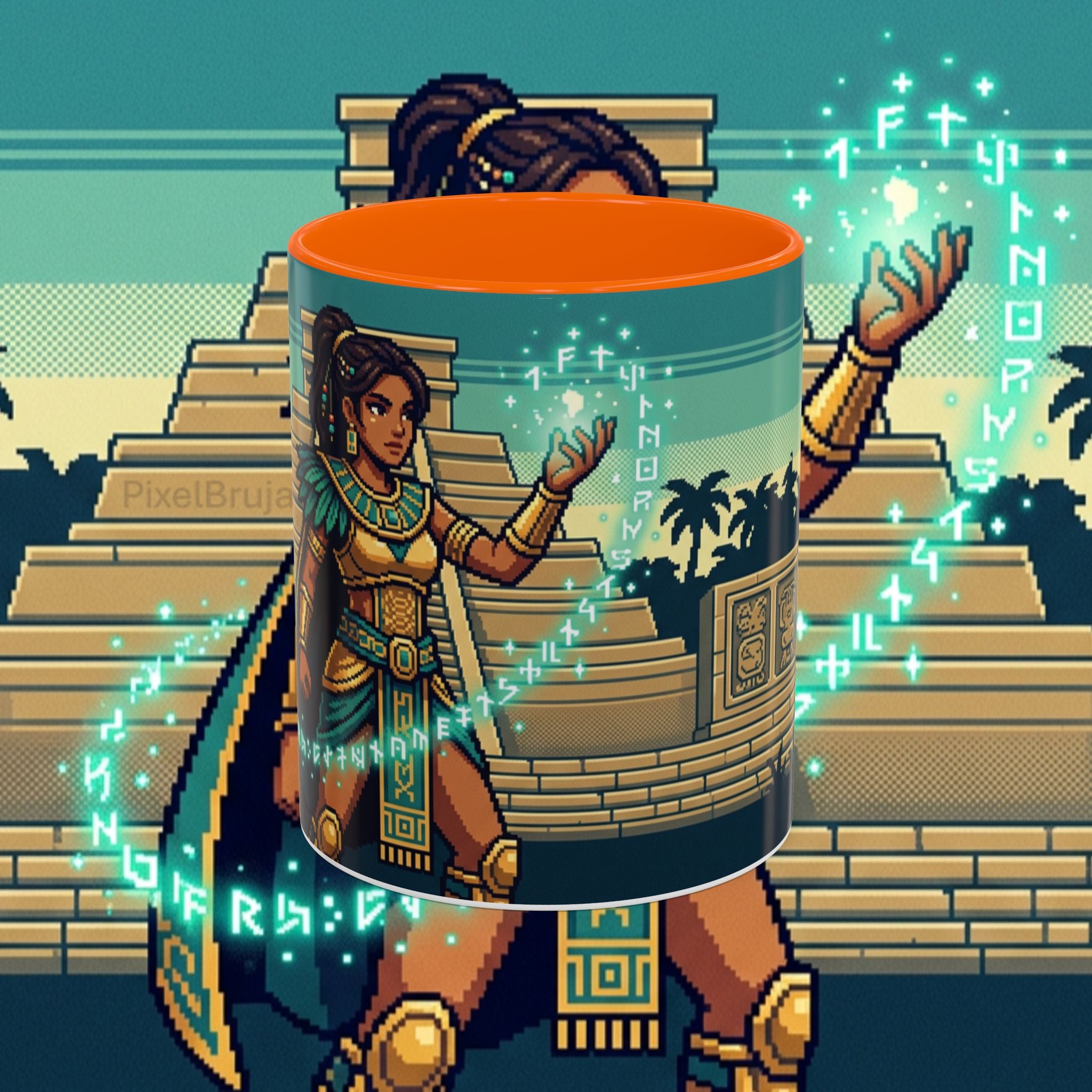 Mayan Sorceress Accent Coffee Mug — Pixel Art Magic 11/15oz
