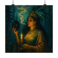 Pixel Bruja Wall Art | A Tezcatlipoca smoking-mirror sorceress gazing into obsidian refl | Latina Illustration Art Print