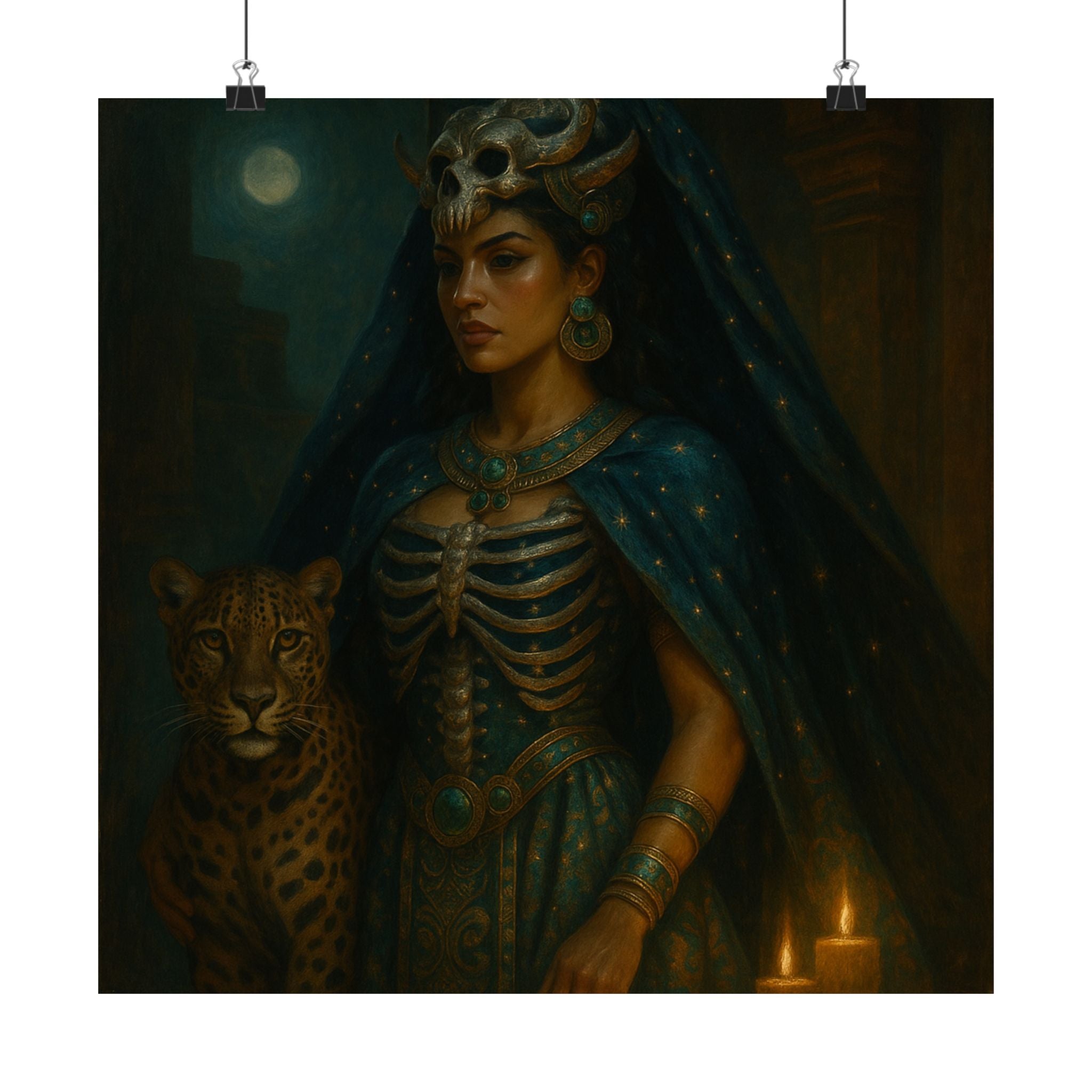 Pixel Bruja Wall Art | A Tzitzimitl celestial guardian goddess armored in a mantle of st | Latina Illustration Art Print