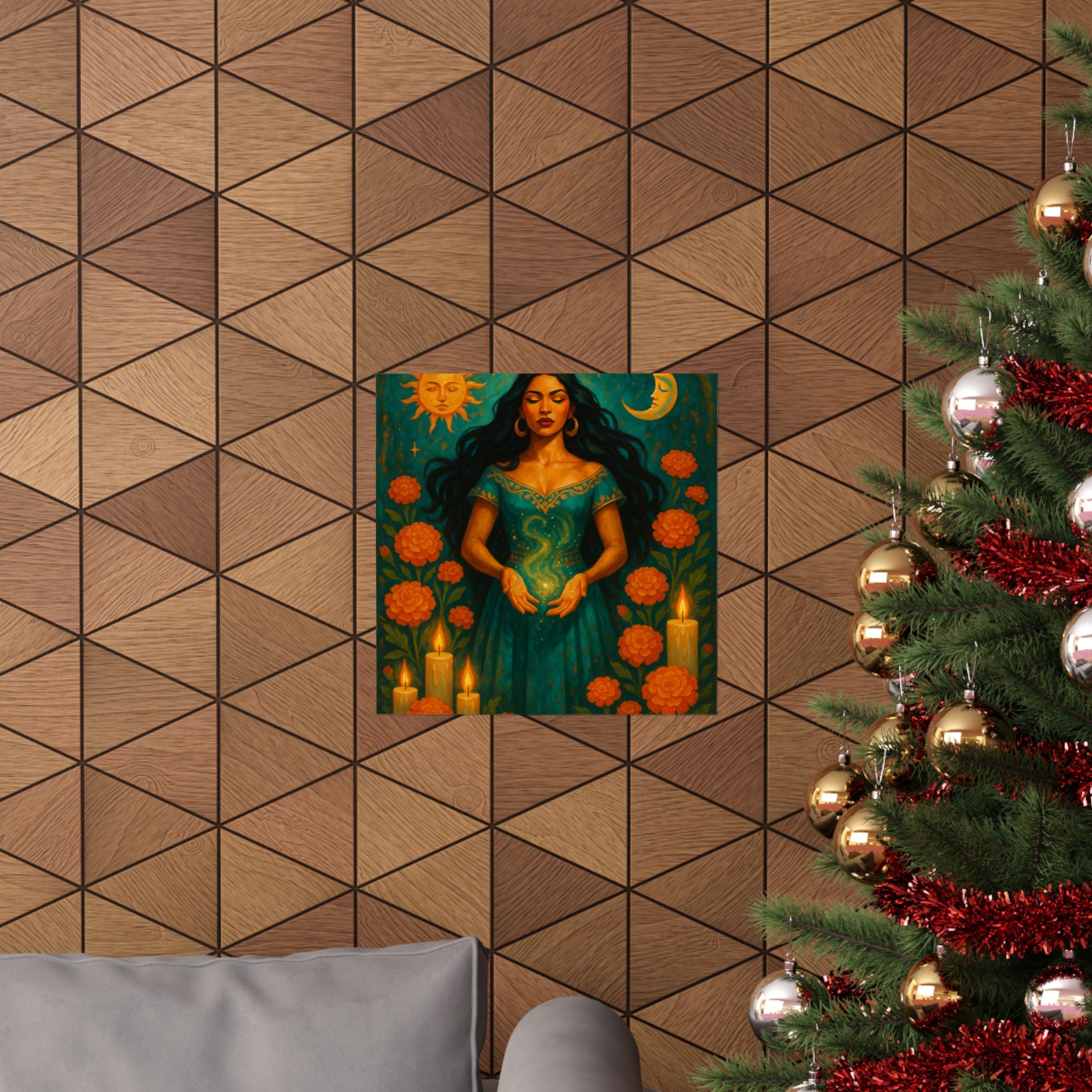 Pixel Bruja Wall Art | A beautiful Latina bruja with long flowing dark hair | Latina Illustration Art Print