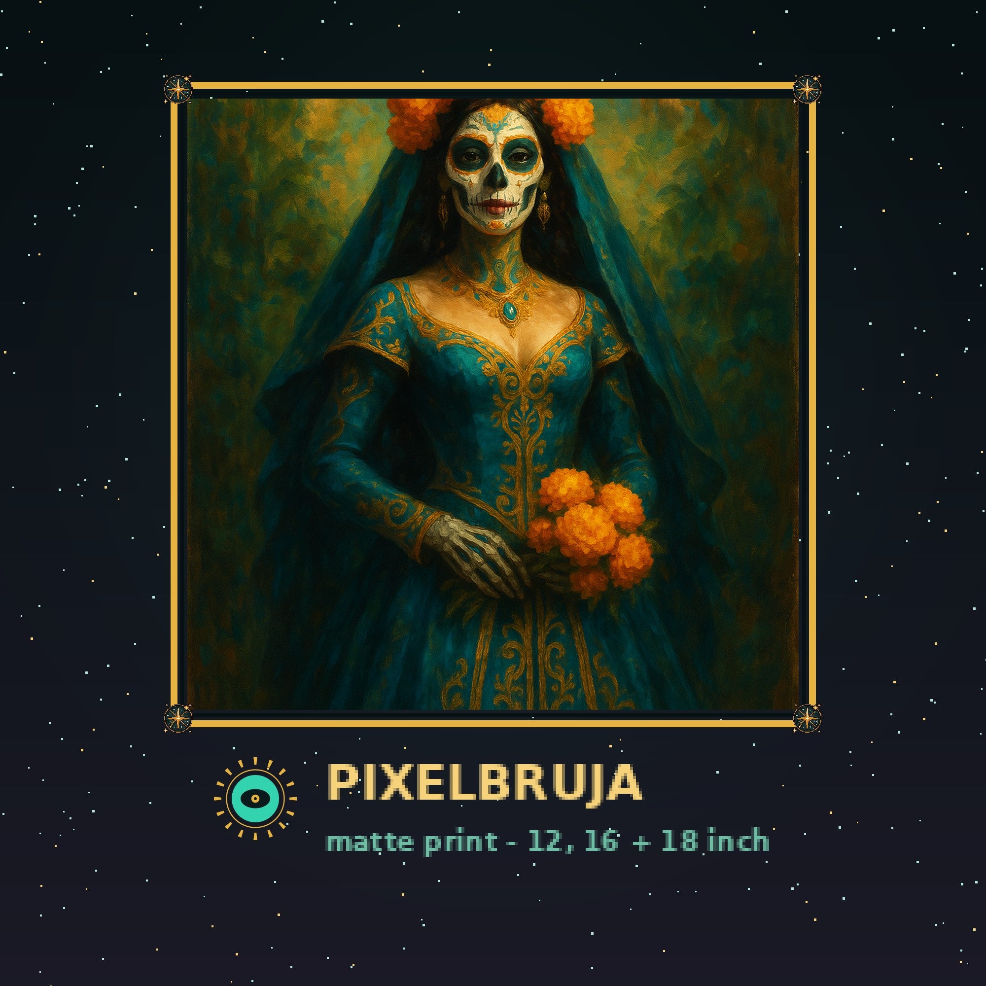 Dia de los Muertos Bride — Pixel Bruja Art Print — framed pixel mockup