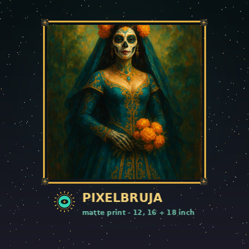 Dia de los Muertos Bride — Pixel Bruja Art Print — framed pixel mockup